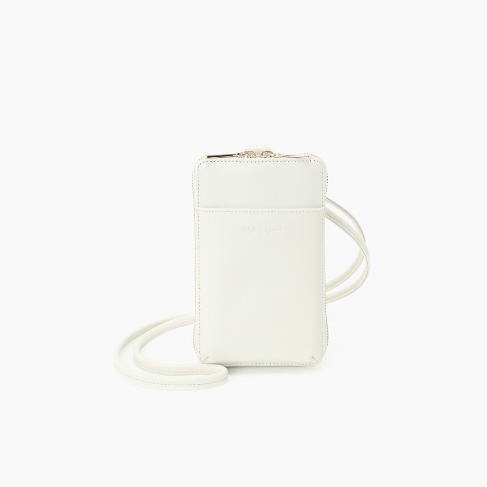 agnes b. To b. 皮革 浮雕logo斜肩包 白色