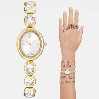 SWAROVSKI 施華洛世奇 Imber Oval 橢圓形水晶手鍊式女錶 手錶 夏日煥新提案 送禮推薦-金/25x21mm 5754812