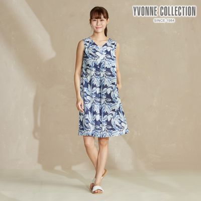 YVONNE 以旺傢飾 棉麻印花無袖洋裝-丈青