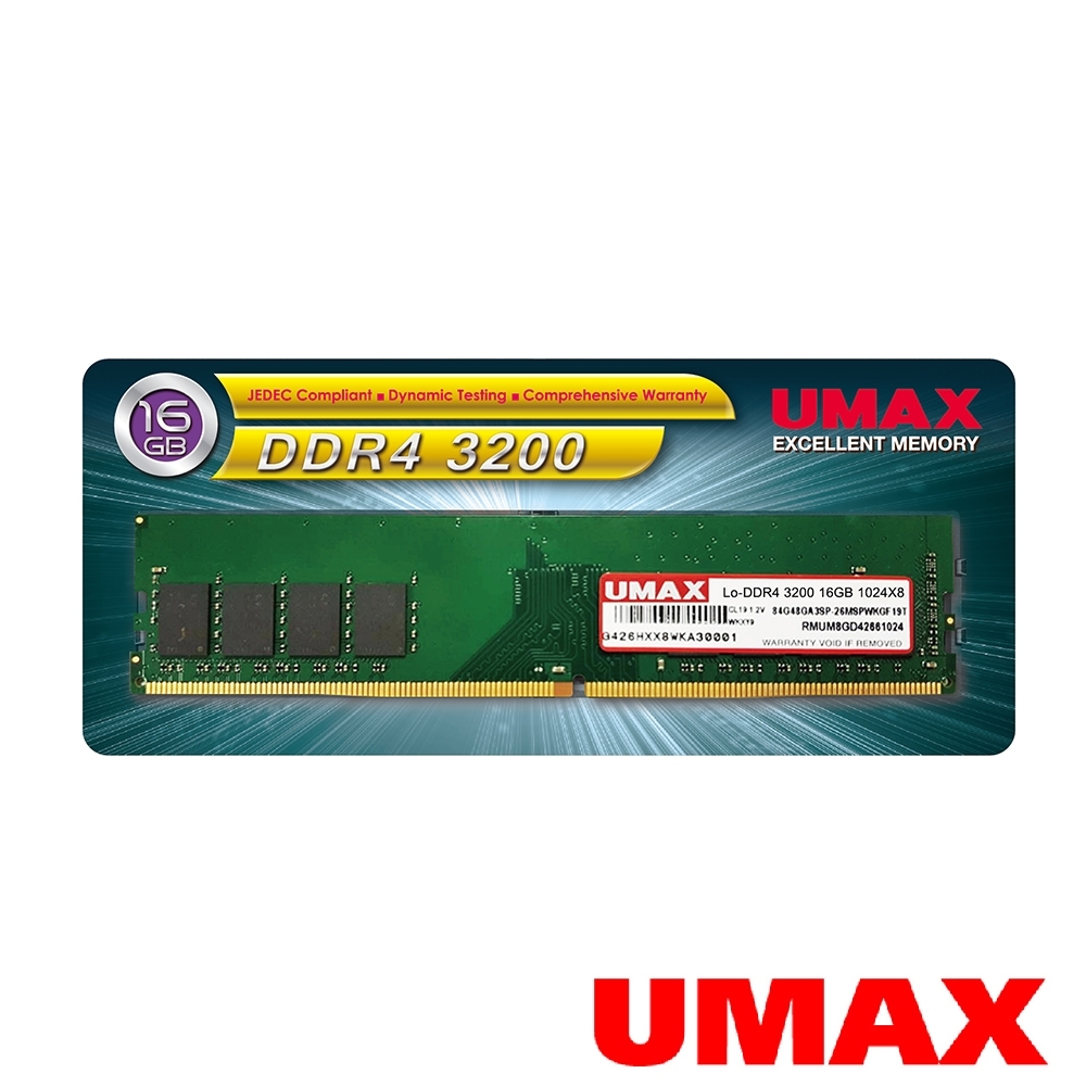 UMAX DDR4 3200 16GB 1024X8 桌上型記憶體| DDR4 3200 | Yahoo購物中心