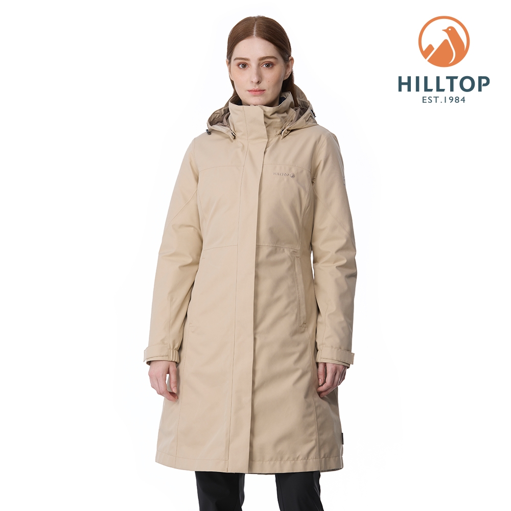 大衣 HILLTOP山頂鳥GORE-TEX二合一防水羽絨長大衣女款卡其/深藍