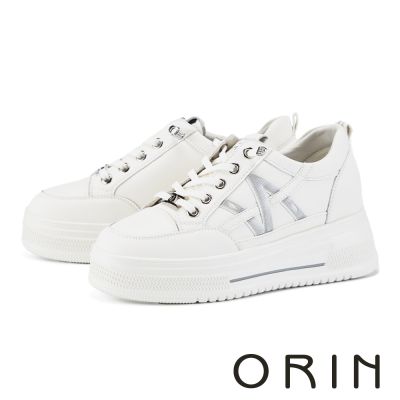 ORIN 牛皮免綁帶厚底休閒鞋 白+灰