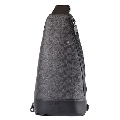 COACH 男款 Warner 緹花LOGO防刮拉鍊單肩背胸包-灰黑