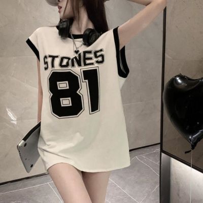 La Belleza韓版圓領81號英文字印花寬鬆背心