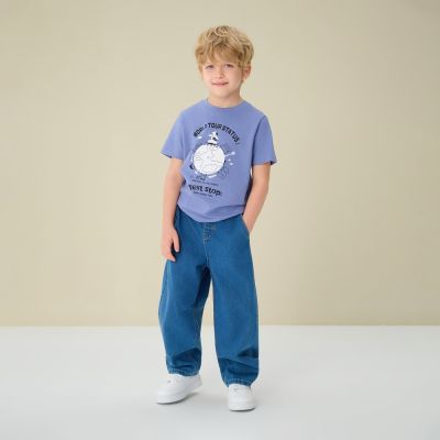 GIORDANO 童裝舒適彈力鬆緊腰頭牛仔長褲