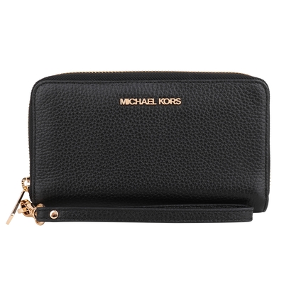 MICHAEL KORS  金字荔枝紋皮革掛帶手機包/中夾(素面黑)