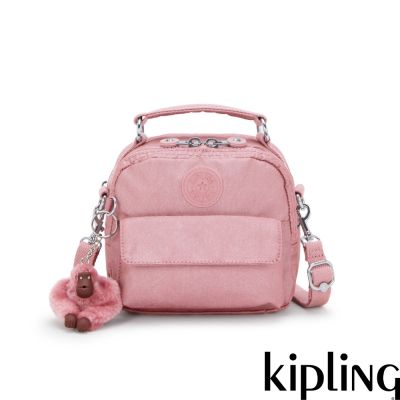 Kipling (網路獨家款)霧粉色拉鍊兩用側背後背包-PUCK
