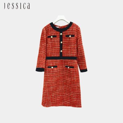 JESSICA - 優雅花呢長袖小香風洋裝234707