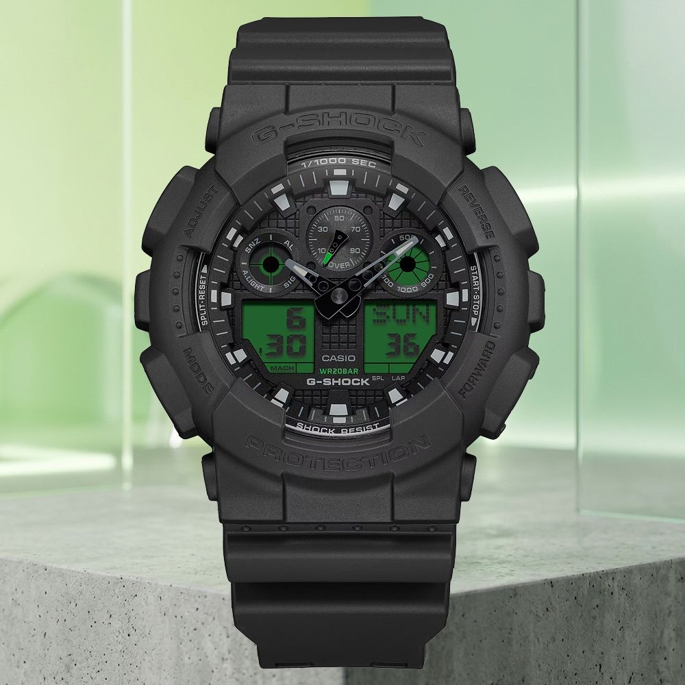 CASIO 卡西歐 G-SHOCK 醒目黑x電光綠 電子腕錶 錶 手錶 送禮 GA-100BEG-1A