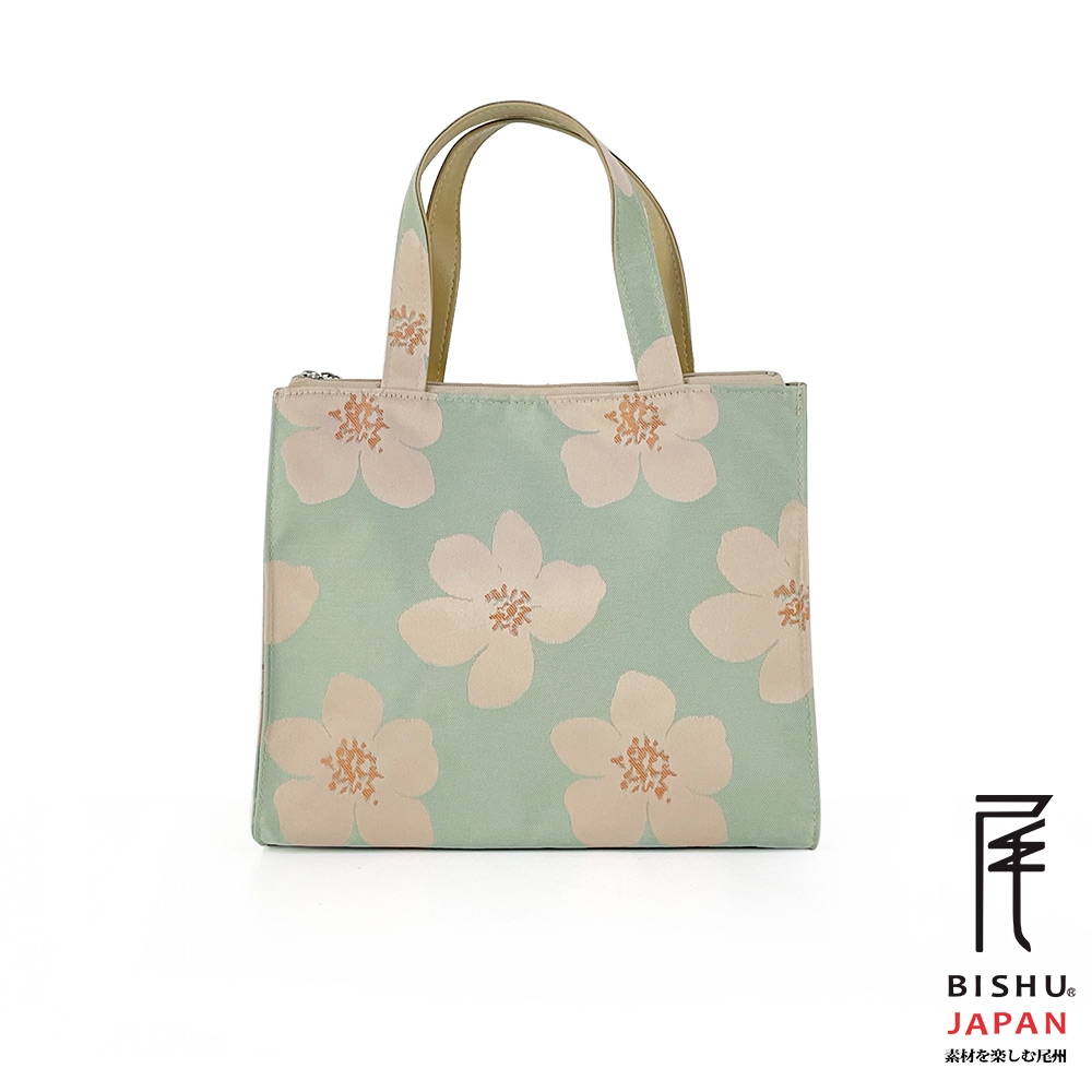 日本製-尾州織 蘋果花開的季節方形便當袋手提袋-青蘋果