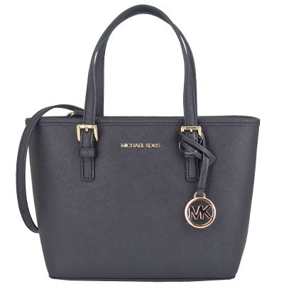 MICHAEL KORS Jet Set 黑色防刮皮革吊飾拉鍊斜背/手提包