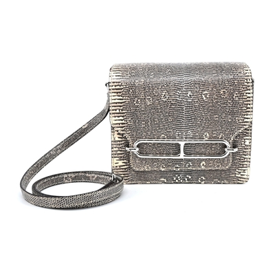 Hermes 愛馬仕 Mini Roulis 原色蜥蜴皮方形斜背包(1B/U刻/銀釦/18CM)