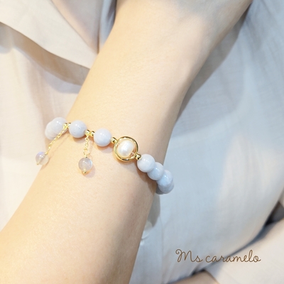 【焦糖小姐 Ms caramelo】水晶手鍊 海藍寶淡水珍珠手鍊