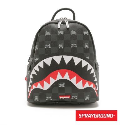 SPRAYGROUND-可愛小熊棋盤格鋸齒鯊後背包-黑色
