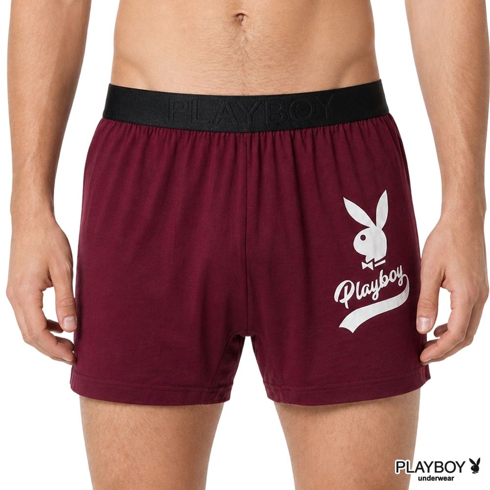 PLAYBOY涼感COOL AIR瞬涼嫘縈素色兔頭四角褲-魅力紅