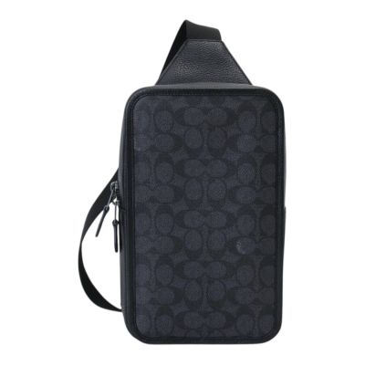 COACH 防刮LOGO 直式側背/前胸包(碳黑灰)