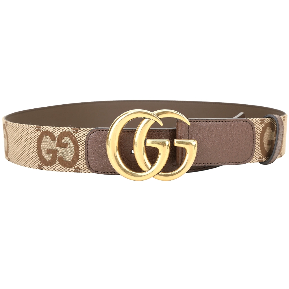 GUCCI 古馳Jumbo GG Marmont 雙G老花帆布拼牛皮腰帶(咖啡色) | 皮帶