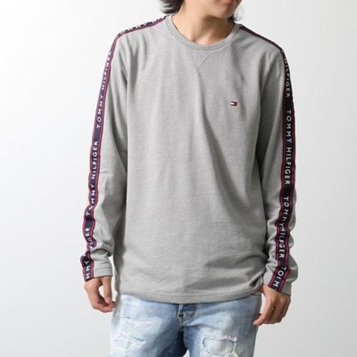 TOMMY 熱銷刺繡Logo滾邊大學T恤-灰色