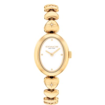 COACH 官方授權 Sammy 時尚橢圓形愛心造型金色鍊帶錶-女錶(CO14504638)22mm