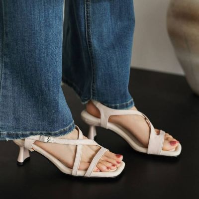 WYPEX 氣質露趾高跟真皮涼鞋女鞋