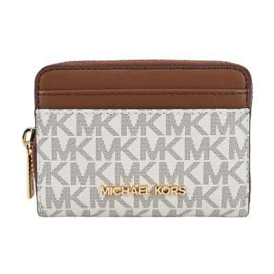 Michael Kors Jet Set Travel 拼接皮革拉鍊零錢包(米棕)