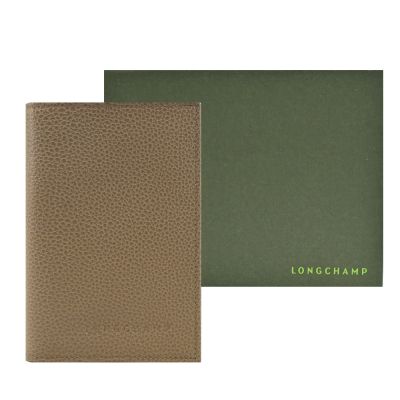 LONGCHAMP LE FOULONNÉ系列牛皮護照夾(地衣綠)