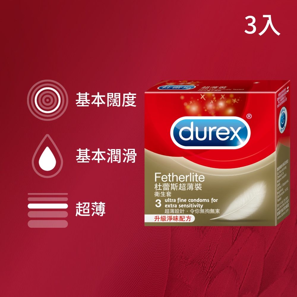【Durex 杜蕾斯】超薄裝衛生套/保險套2盒(共6入)