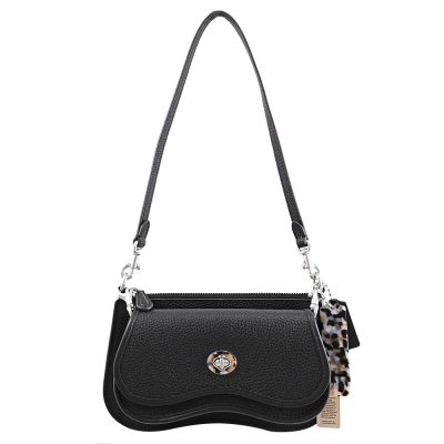 COACH Coachtopia 波浪造型雙袋荔枝皮革單肩包(黑)