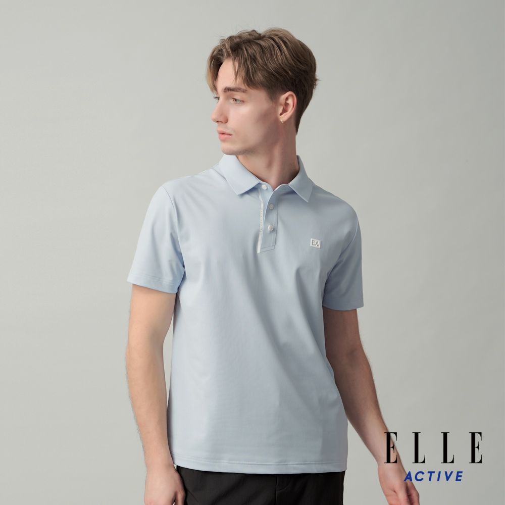 ELLE ACTIVE 男款 胸前小標素面短袖POLO衫-水藍色(EA26S1M1101#31)