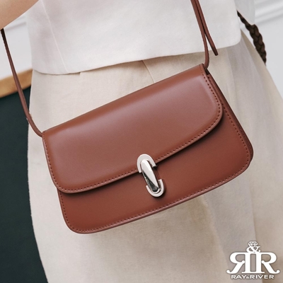 2R 輕軟牛皮Buckle金釦造型斜背包 戀橘紅