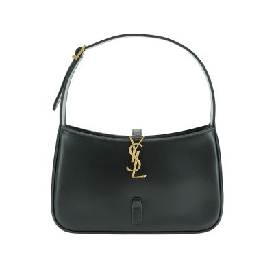 Ysl LE 5 A 7 金Logo滑面牛皮肩背腋下包(657228-黑)