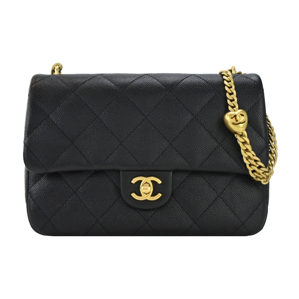 CHANEL 經典菱格紋小牛皮愛心調節鏈帶肩背/斜背包(黑色) | 歐系精品包/配件| Yahoo購物中心