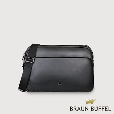 【BRAUN BUFFEL 德國小金牛】台灣總代理 加利恩-A 橫式斜背包-黑色/BF561-62-BK