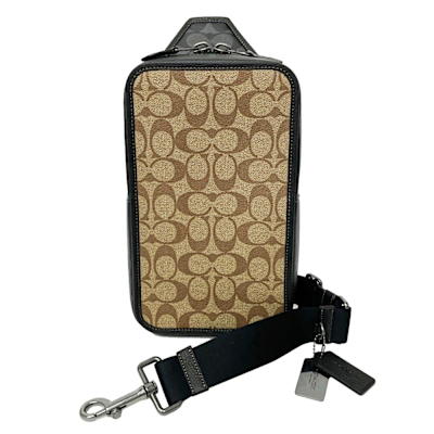 COACH 男款C LOGO硬殼胸前包/單肩斜背包(焦糖/黑灰)