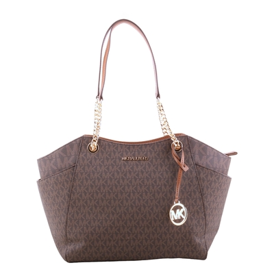 MICHAEL KORS  金字滿版防刮PVC鍊帶肩背托特包(咖)