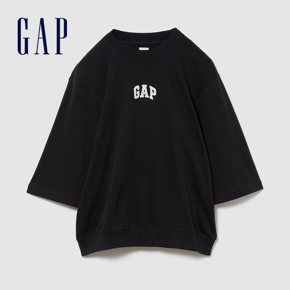 【GAP】男裝T恤【多款任選】 (寬版 Gap LOGO 法式毛圈布T恤-無月黑)