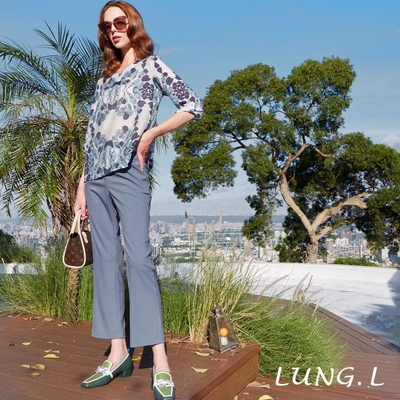 LUNG.L林佳樺 莫蘭迪藍造型口袋直筒女裝褲LQ99E55