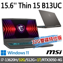 msi微星Thin 15 B13UC-1418TW 15.6吋電競筆電(i7-13620H/32G/512G SSD+