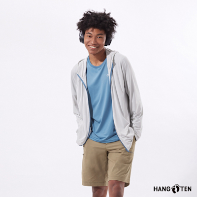 Hang Ten-男裝-冰沙針織防曬連帽外套-淺灰