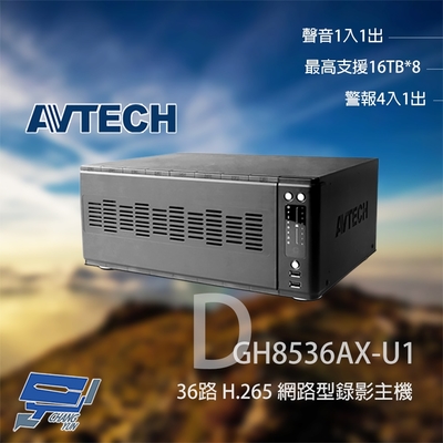 昌運 CHANG YUN 昌運監視器 AVTECH 陞泰 DGH8536AX-U1 36路 NVR 網路型錄影主機 支援8硬碟