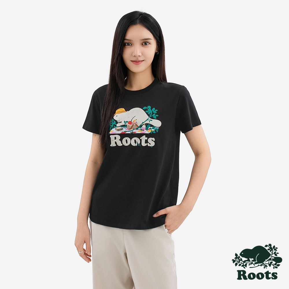 Roots 女裝- ROOTS PICNIC BEAVER 短袖上衣-黑色