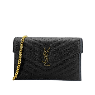 YSL 金logo粒紋牛皮斜背/肩背信封包