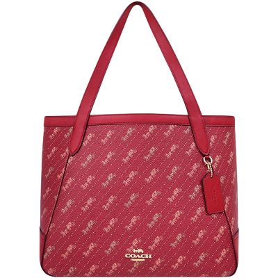 COACH 紅色馬車圖樣PVC托特包-大型