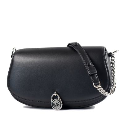 MICHAEL KORS Mila 鍊帶翻蓋肩背/斜背二用鎖頭包-黑色/銀