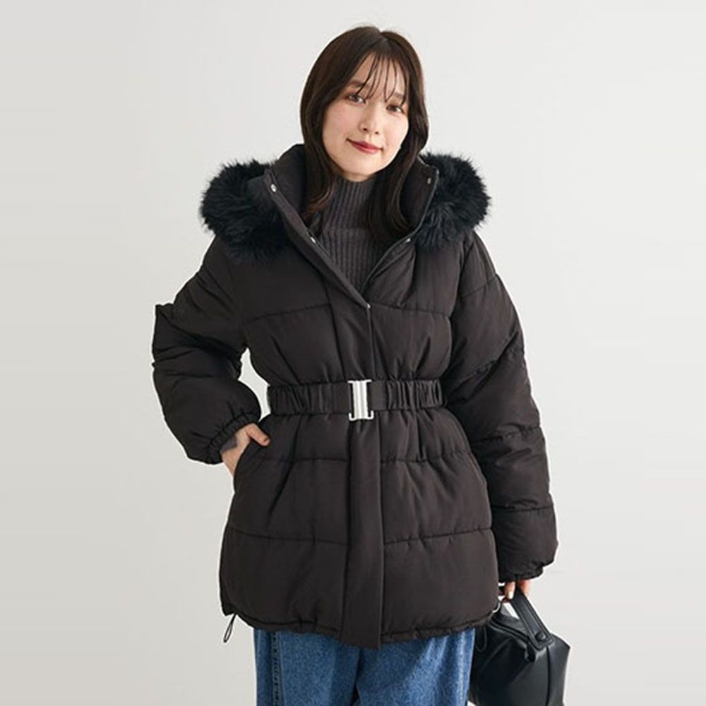  连帽羽绒外套大衣 xs码 聚酯纤维 Green Parks〛蓬鬆纖維羽絨腰帶抽繩連帽大衣| 長版| Yahoo購物中心