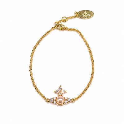 Vivienne Westwood Feodora 手環(金/粉色珍珠球體及粉晶鑽土星環logo)