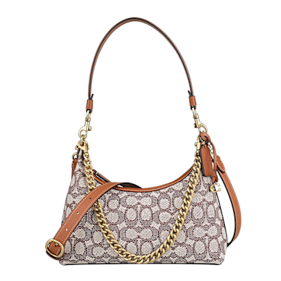 COACH JULIET 25 C字緹花布拼接皮革手提單肩斜背包(米白x棕)