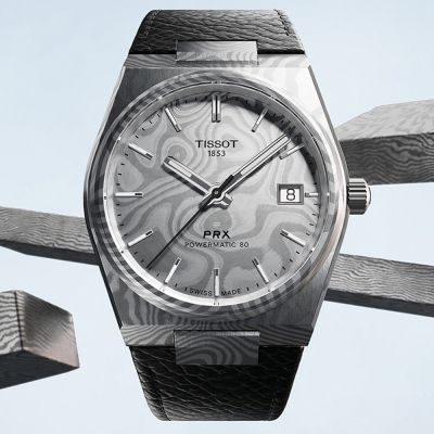 TISSOT 天梭 官方授權 T137.807.96.081.00 PRX系列 大馬士革鋼機械錶 新年開運 送禮推薦-銀x黑/38mm T1378079608100