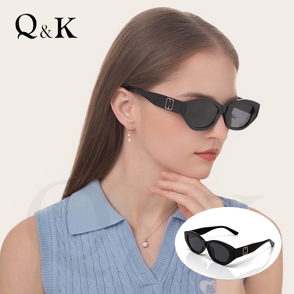 【Q&K】魅影貓眼偏光墨鏡｜曜影黑｜TR90輕量彈性鏡架｜抗UV400・防眩光｜高級俐落時髦百搭
