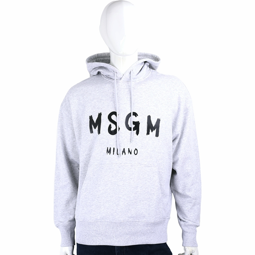 MSGM 黑字母羅紋拼灰色棉質連帽長袖口袋運動衫 大學T(男款)